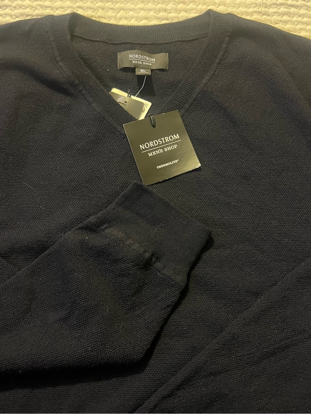 Nordstrom Men’s Shop Navy V-Neck Sweater - Merino Wool Blend Classic Knit